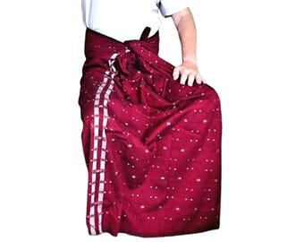 Modern Men&#39;s Longyi, Multi-purpose sarong, Comfy minimalist, pareo, casual beach lavalava, malong, cover up, cherry red, Burmese pants