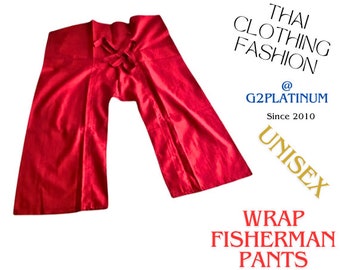 Pantalon de pêcheur thaïlandais, coupe ample, long mélange de coton doux, mode unisexe, pantalon de yoga wrap pour spa, vêtements décontractés et décontractés XL rouge