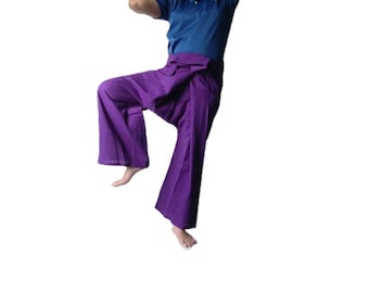 Pantaloni da pescatore thailandesi in cotone viola: pantaloni da yoga unisex, abbigliamento casual, taglia unica