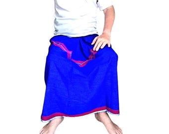 Pareo minimalista in cotone a righe blu, Longyi, Malong, abbigliamento da spiaggia, regalo per uomo, abbigliamento tailandese
