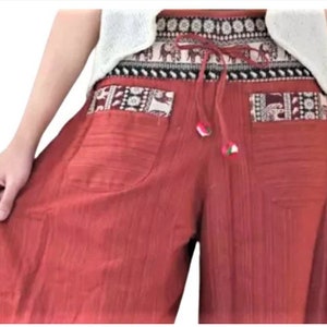 Women's Drop Crotch Harem Pants, Hill Tribe, Orange 100% Cotton Trousers, Hippie style, Gift for her, Ethic Clothing, Aladdin baggy image 6