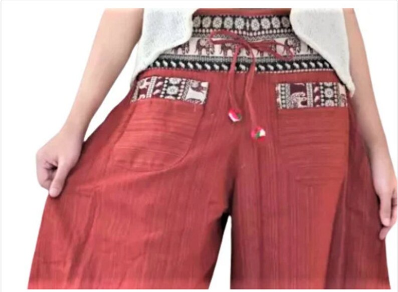 Women's Drop Crotch Harem Pants, Hill Tribe, Orange 100% Cotton Trousers, Hippie style, Gift for her, Ethic Clothing, Aladdin baggy image 6