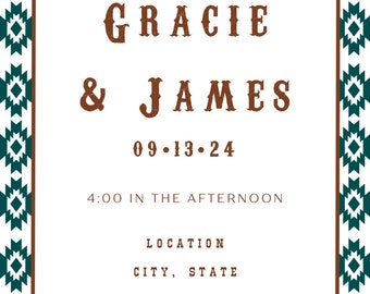 Aztec wedding invitation or save the date