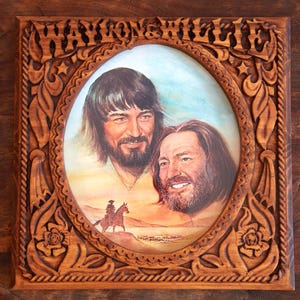 Waylon Jennings & Willie Nelson Custom Wood Framed Photo Outlaw Country Classic Wall Hanging Art