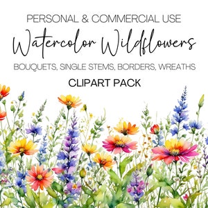 Wildflowers Bouquet, Floral Border Set, Floral Clipart, Wildflower Clipart, Invite Border, Spring Wildflowers, Dainty Flowers, Field Floral