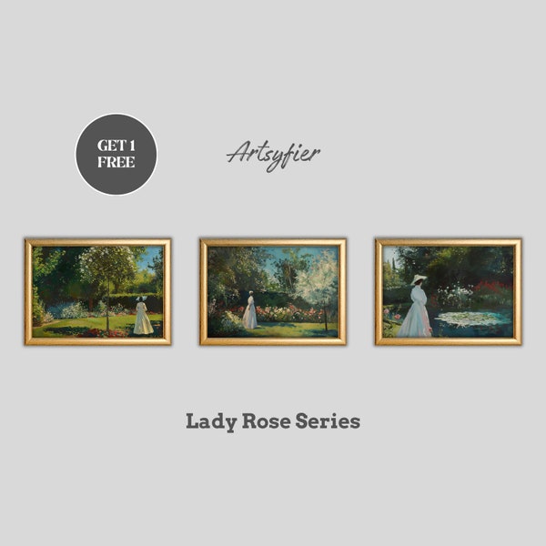 Printable Classic Garden Painting | Lady Art Print | Flower Wall Art | Digital Download | Lady Rose Whole Series