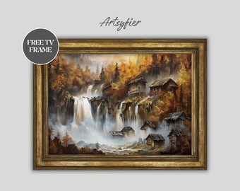 Printable Autumn Waterfall Painting | Cottage Art Print | Forest Wall Art | Digital Download | Homefall Series 1st Edition