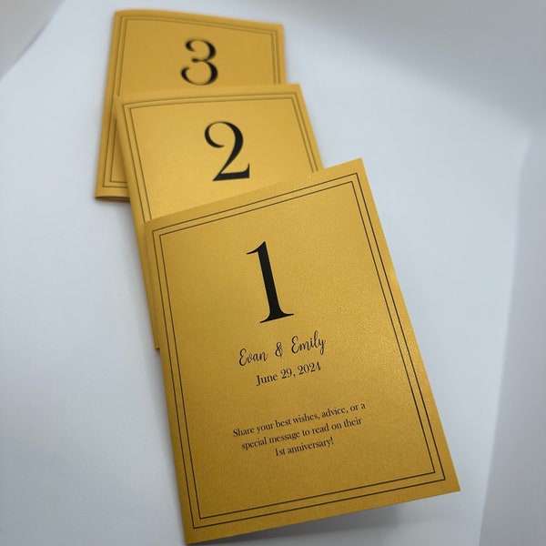 Personalized Table Booklet for Messages, Advice, & Wishes - Guest Book Alternative, Read on Anniversary. Gold, White, Kraft.