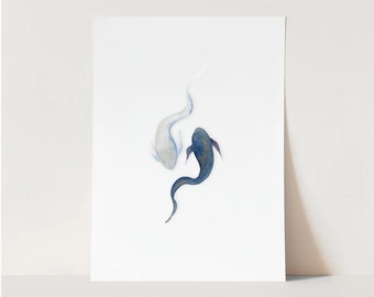 Art imprimable Yin et Yang | Esprit de la lune océanique | Peinture | Koi | Mystique | Décor neutre | Avatar | Peint à la main | Téléchargement instantané
