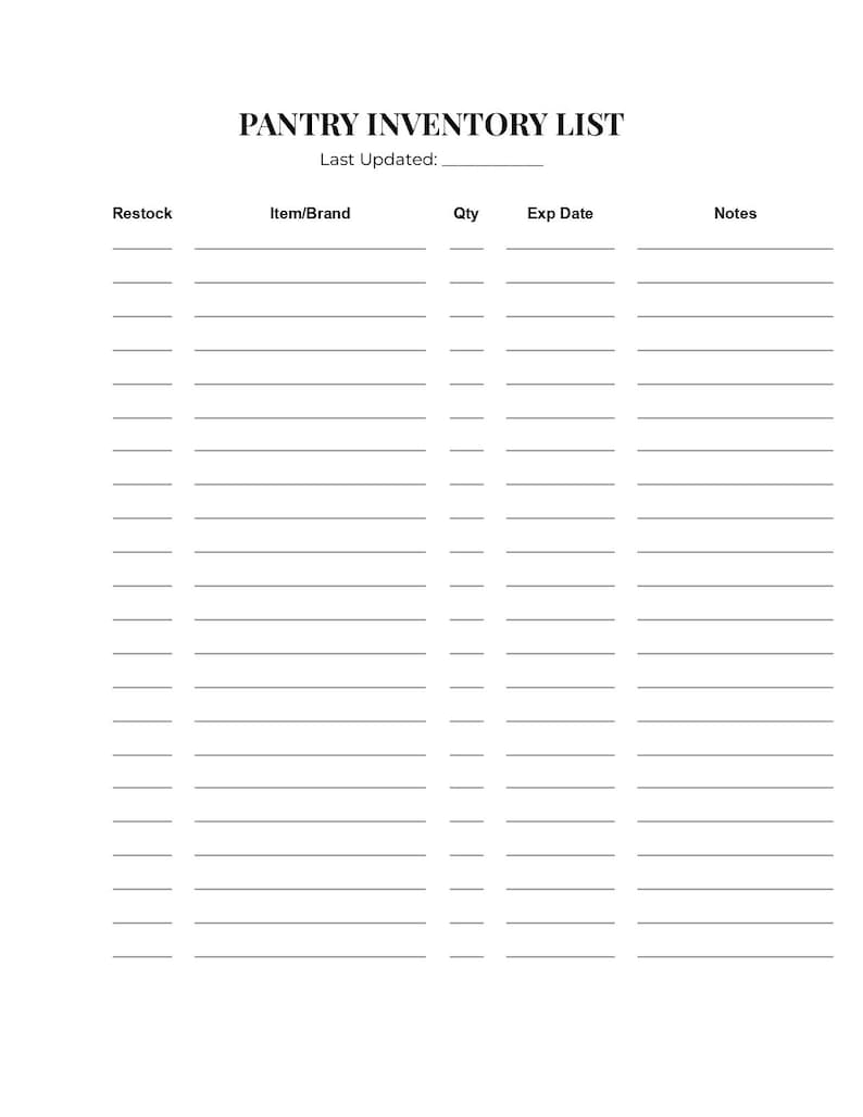 Pantry Inventory List Printable | Kitchen Organization Tracker (PDF ...