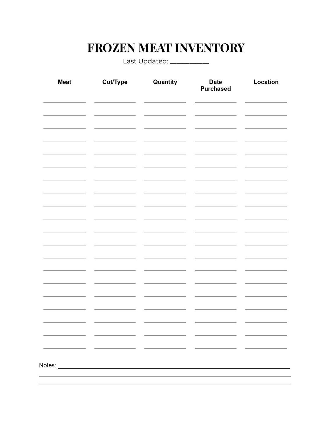 Sample Beef Inventory Frozen Meat Inventory Tracker | Freezer Organization Log (instant ...