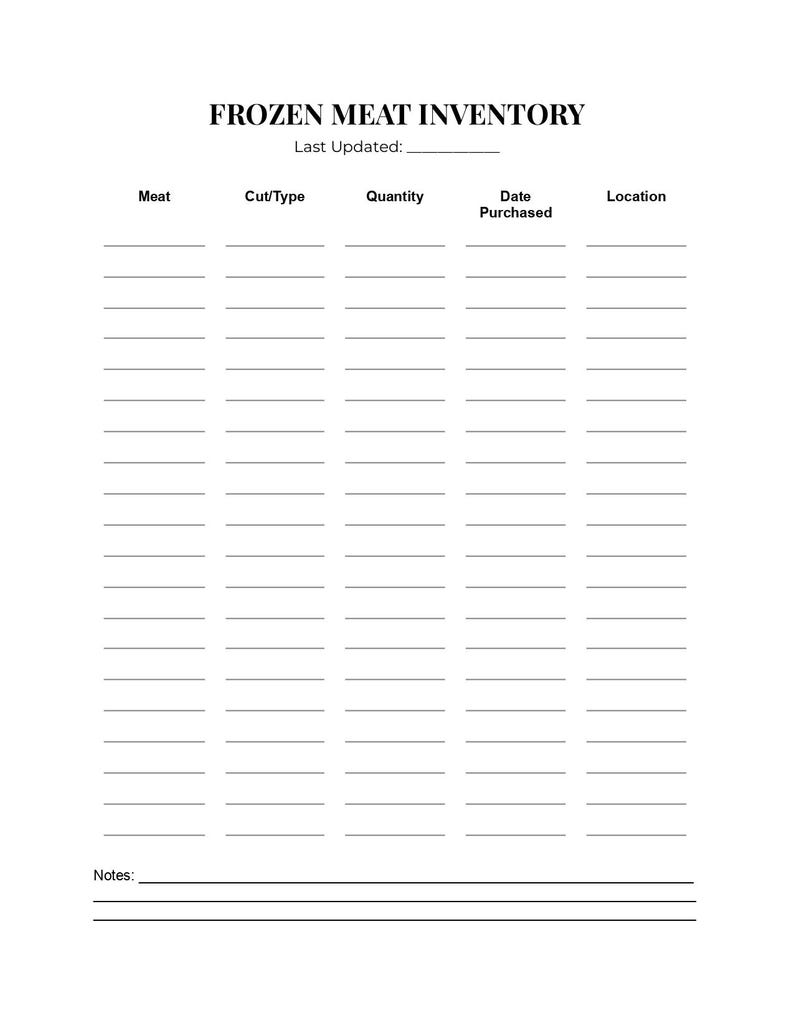 Frozen Meat Inventory Tracker | Freezer Organization Log (instant ...