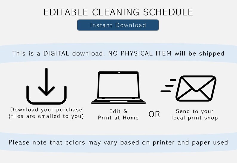 EDITABLE Cleaning Planner - A4, Printable Checklist, Clean Schedule ...