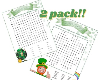 SET OF 2 - St. Patrick's Day Word Search, Kids Holiday Puzzle Game, Digital Download PDF