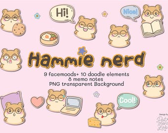 Kawaii Hamster Nerd Clipart Bundle | Goodnotes PNG Stickers (Digital Download)