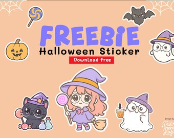 Kawaii Halloween Clipart Sticker Set – Freebie | Digital Download | Sticker for GoodNote | printable card
