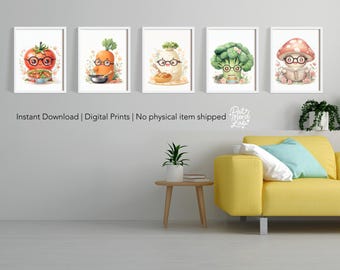 Kawaii Vegetable Prints: Garden Nerd Kitchen Wall Art Set (Digital Download
