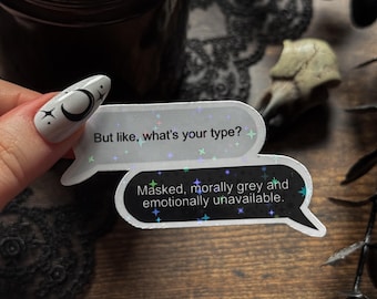 Sticker emotioneel niet beschikbaar — sticker boekenliefhebber, cadeau boekenliefhebber, donkerromantisch leesgrage accessoire, sticker gemaskerde mannen, donkere romantiek
