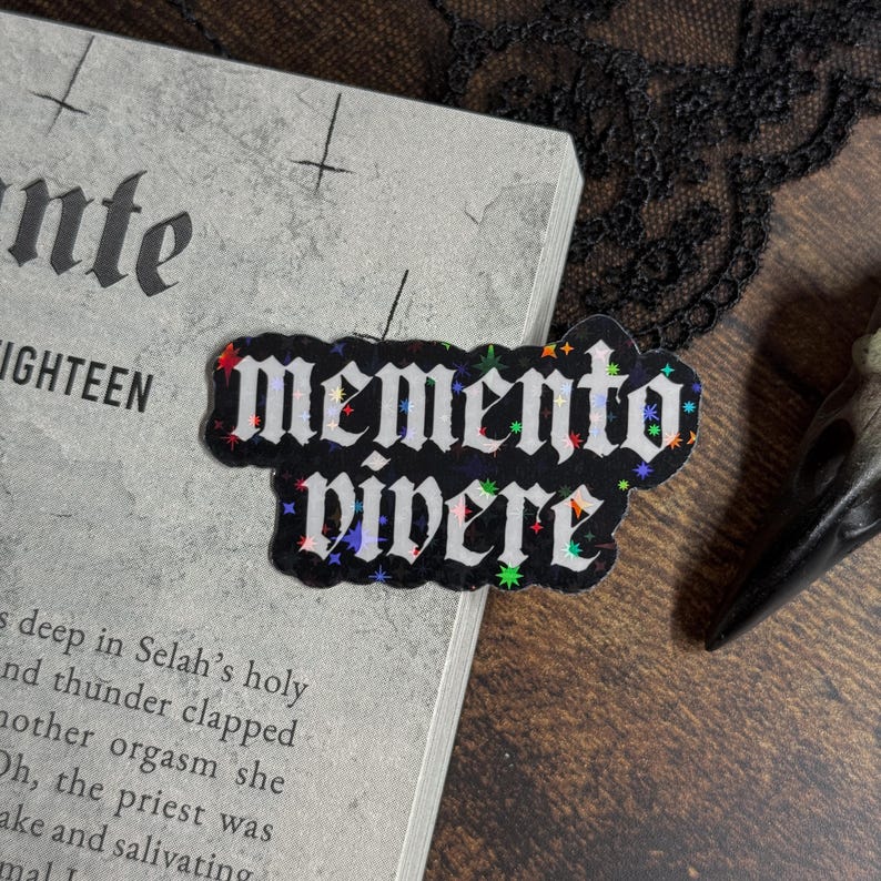 Memento Vivere Sticker — Bookish Sticker, Book Lover Gift, Dark Romance, Bookworm, Spicy Books, Booktok, Gothic Sticker image 1