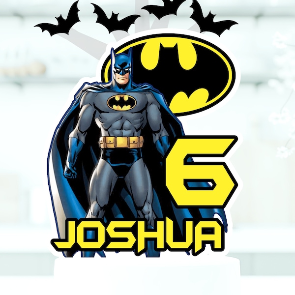 Batman Cake Topper the Caped Crusader with Bats flying above - cake decoration kids birthday