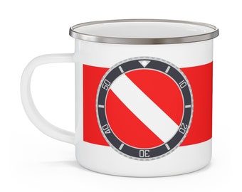 Taza de camping esmaltada con bisel de buceo inspirado en relojes de buceo