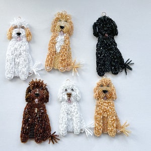 Dog ornament, labradoodle memorial gift,  beaded embroidered dog portrait, doodle ornament