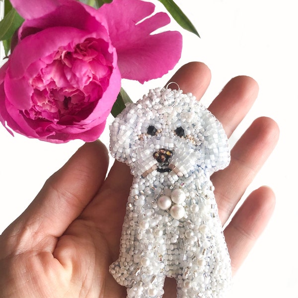 Dog ornament, personalized pet memorial gift, custom beaded embroidered brooch