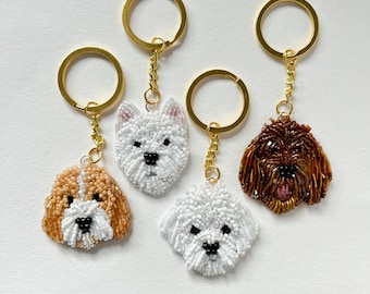 Beaded dog Portrait Keychain,Personalized Pet Memorial Keyring, embroidered Photo keychain,Custom Lover Gift,Pet Memorial Gift,Dog Keychain