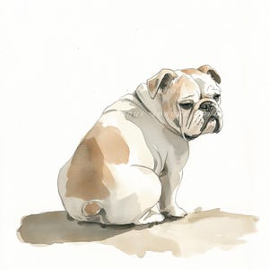 Bulldog Portrait Digital Printable Clipart, 12 JPGs Watercolor,  Portrait, Puppy Clipart, papper craft, Wall Decoration