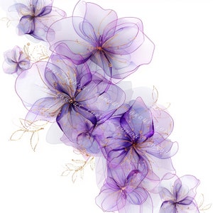 10 clipart di fiori viola dell'acquerello, opere d'arte stampabili con download digitale, fiori astratti, artigianato con la carta, decorazioni floreali botaniche, design