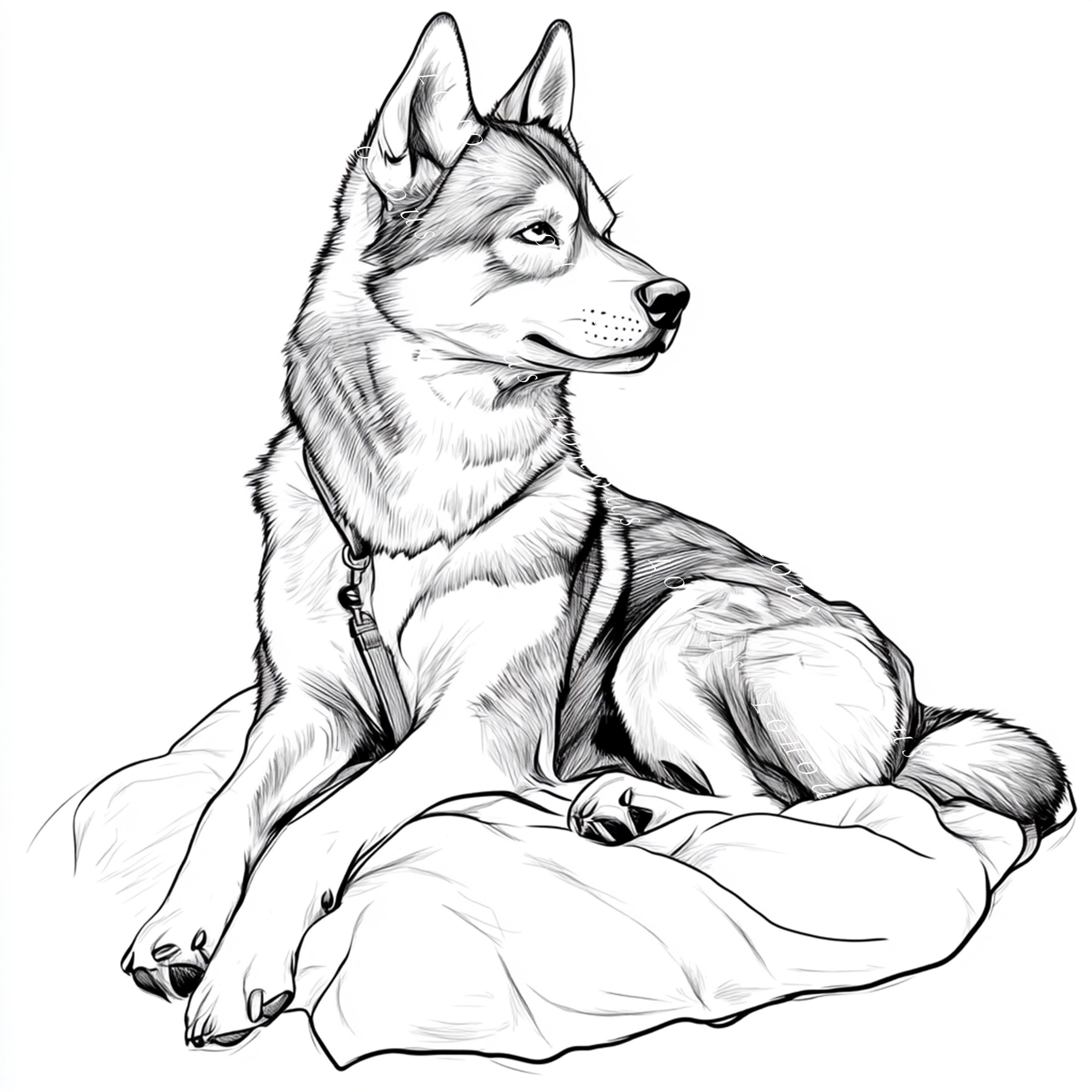 Line Drawing Siberian Husky Dog Portrait Digital Bundle Clipart 12 Jpg