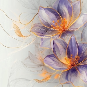 10 JPGs Abstrato Laranja e Roxo Flores em aquarela Digital Printable clipart, Decoração de parede, Floral botânico, papel de parede para iPhone