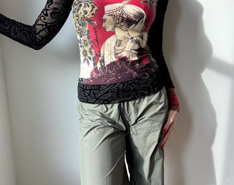 Rare Vintage Save The Queen Renaissance mesh long sleeve top Jean Paul Gaultier Style
