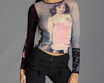Cop Copine Paris Mesh Top Women | Y2K French Designer Long Sleeve