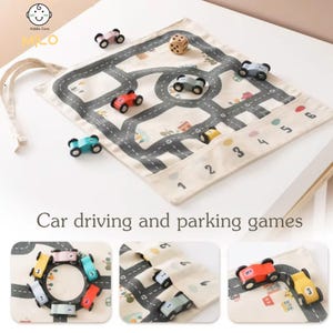 Kinderen Houten autospeelgoed Montessorispel Verkeer Wegenkaart Houten Raceauto Speelgoedset voor jongens Dobbelstenen Rijden en parkeren Bordspel met canvas