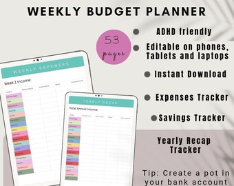 ADHS-freundlicher Wochenbudgetplaner | Einfacher Ausgaben-Tracker | Printable Geld Organizer | Digitaler Download