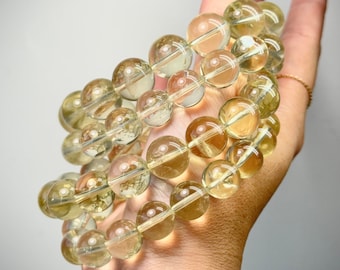 Natural Lemon Quartz Beaded Bracelet: High-Grade Crystal Gemstone