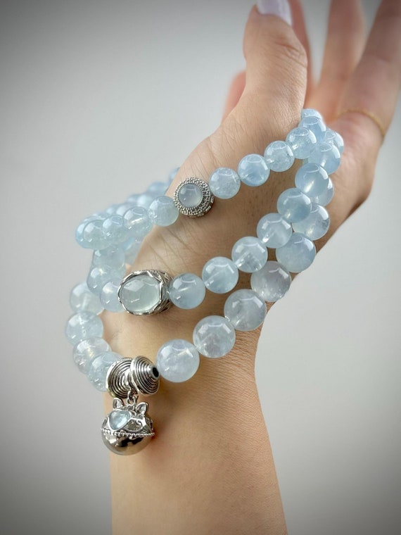 2 Bracciali In Pietre Naturali 6mm: Perline Di Cristallo E Cuore - Elastici E Regolabili