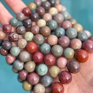 Alashan Agate Bracelet Multicolor Natural Gemstone Bracelet 9-13mm Rainbow Alashan Agate Bead Bracelet