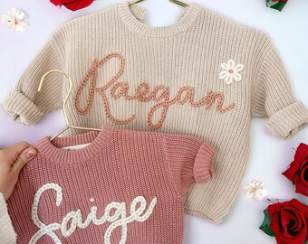 Suéter de bebé personalizado nombre personalizado bordado sudadera de punto recién nacido baby shower y regalo del día de la madre para su suéter personalizado