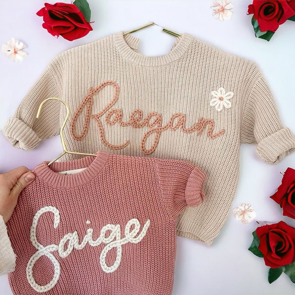 Personalisierter Baby-Pullover mit Namen besticktes Strick-Sweatshirt Neugeborene Babyparty & Muttertagsgeschenk für ihren maßgeschneiderten Pullover