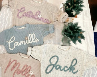 Custom Baby Sweater with Personalized Name Embroiderered Sweatshirt Newborn Gift Knitted Sweatshirt for Baby Shower Mother's Day Gift