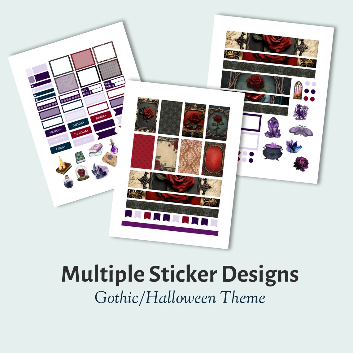 HALLOWEEN PRINTABLE Gothic Planner Stickers, Weekly Planner Kit ...