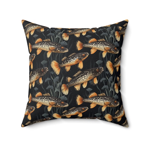 Fishing Enthusiasts Collection - Beautiful "Bristlenose Pleco" Elegant Watercolor Fish Pattern - Spun Polyester Square Pillow - Perfect Gift