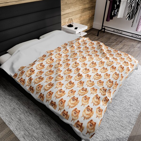 Pomeranian Dog Print Pattern Blanket