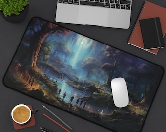 Epic Fantasy Friends Collection - "Mystical Night in Elven Shire" Watercolor Art Work Design - Neoprene Gaming Desk Mat / Cover