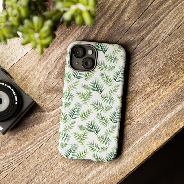 Gardening Collection - "Bamboo Palm (Chamaedorea seifrizii)" Herbal Watercolor Plants Pattern- iPhone 15, iPhone 14 and iPhone 13 Phone Case