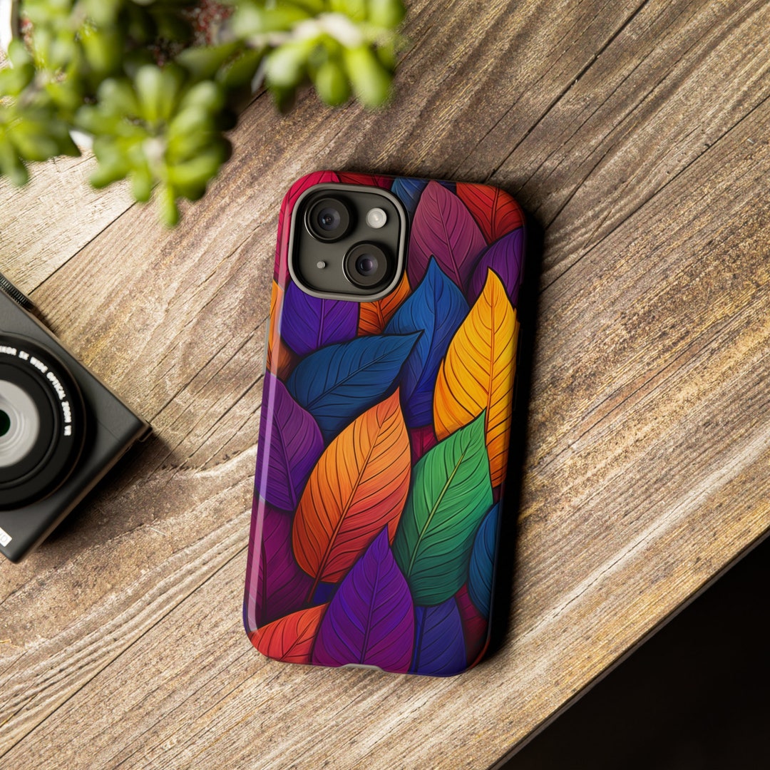 Case Draw Colorful Leaves Drawing Style Phone Case / Beautiful Color Case Tough ...