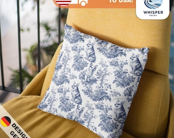 French Toile Pembroke Welsh Corgi Dog Style Print - Cottagecore / Countrycore / Farmcore - Comfy Spun Polyester Square Pillowcase / Cover