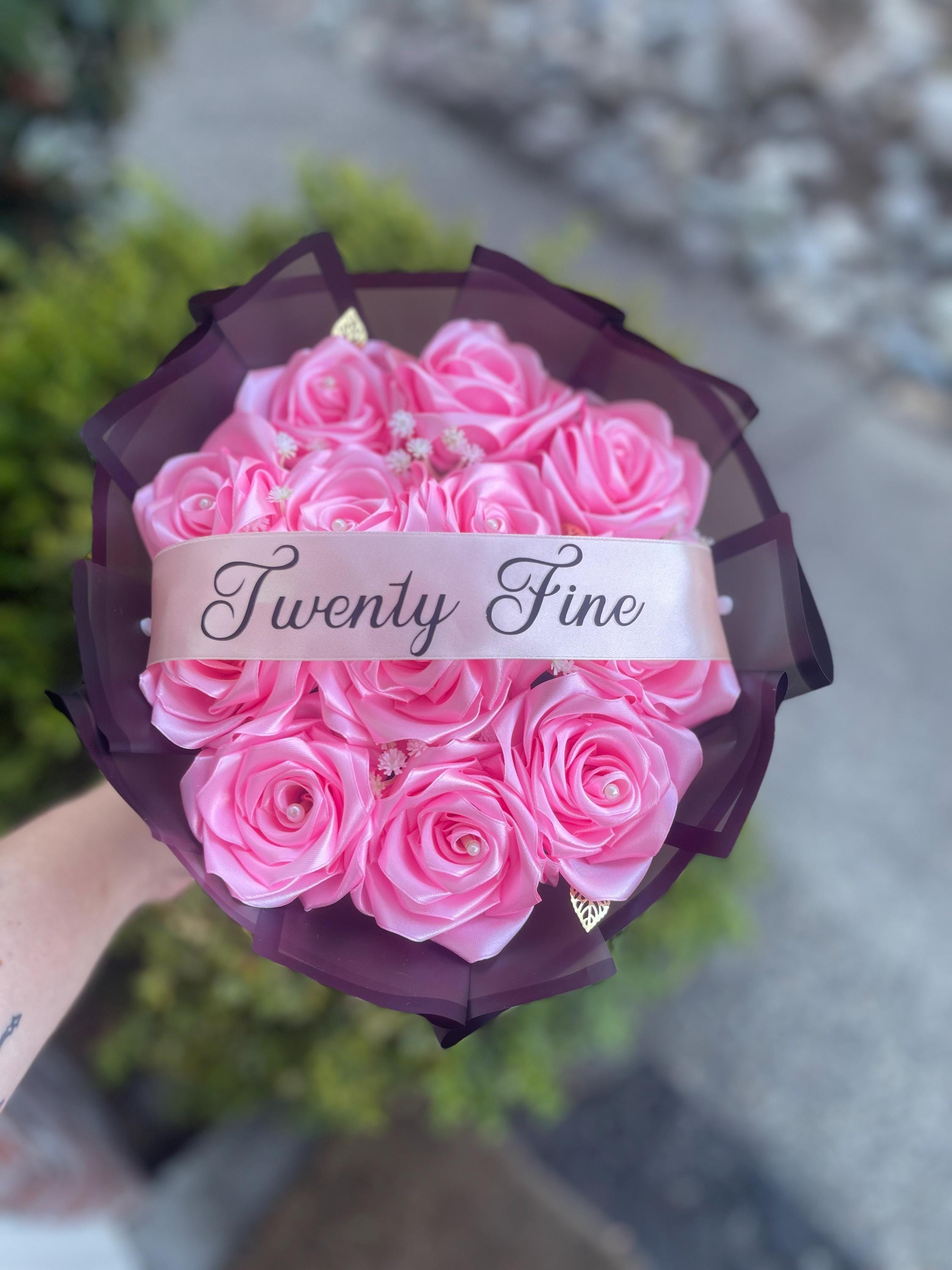 24 Eternal Silk Ribbon Rose Bouquet, Custom Anniversary Gift